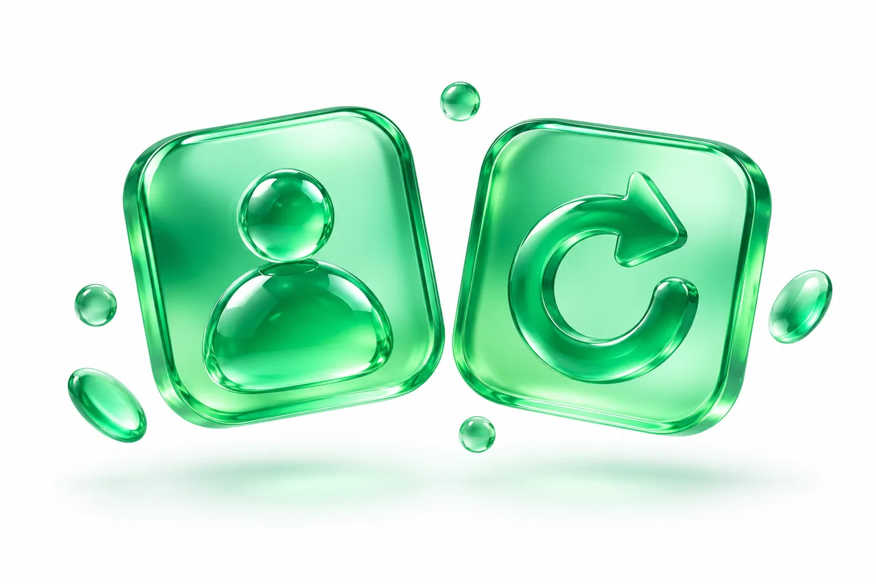Emerald glass key and credit card representing account ownership versus a recharge
