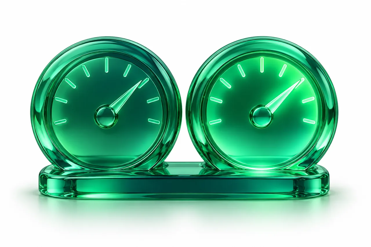 Pro tiers illustration: two emerald glass speed gauges, the second glowing brighter